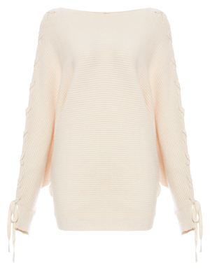 Tie Sleeves Boat Neck Sweater