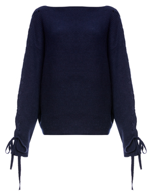 Tie Sleeves Boat Neck Sweater
