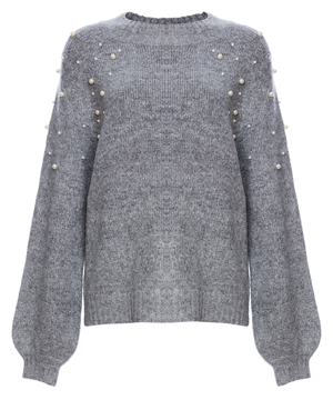 Pearl Beaded Shoulders Sweater