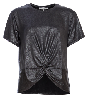 Front Knot Metallic Short Sleeve Top