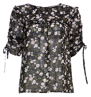 Sheer Floral Ruffled Bib Top