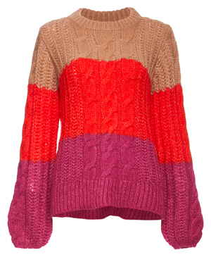 Round Neck Color Block Cable Sweater