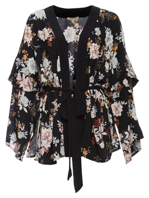 Mystree Tie Waist Printed Kimono