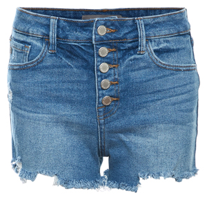 Just USA High Rise Button Fly Shorts with Frayed Hem