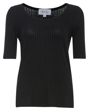 2/3 Sleeve Scoop Neck Ribbed Top