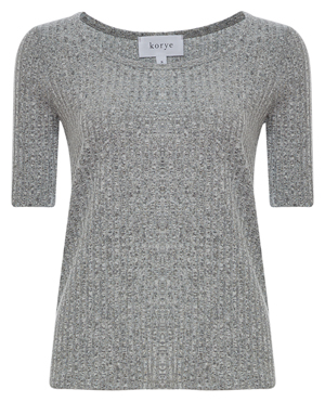 2/3 Sleeve Scoop Neck Ribbed Top