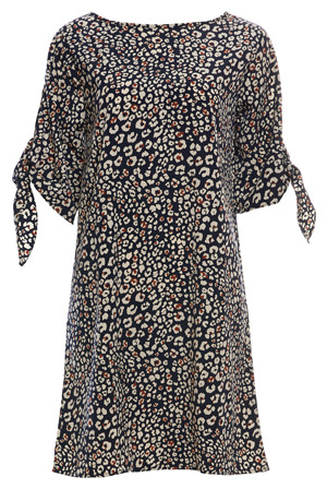 Leopard Print Tie Sleeves Dress