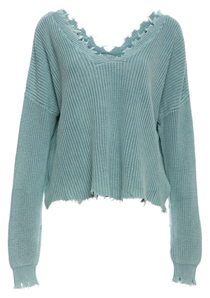 Cropped Distressed V-Neck Sweater