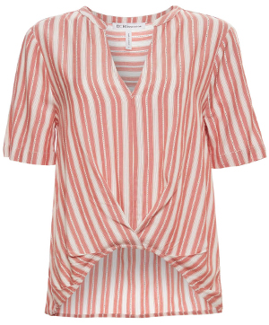 BCBGeneration Pleat Front Short Sleeve Striped Top