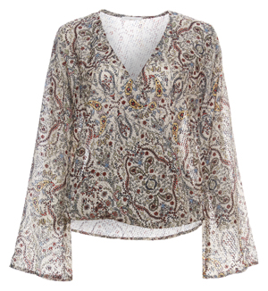 Surplice Flare Sleeves Printed Top