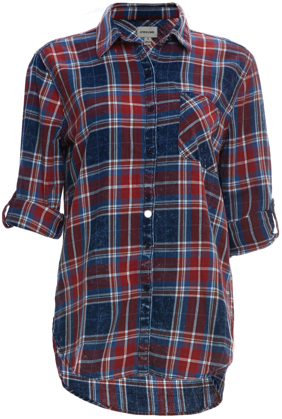 Button Up Front Pocket Plaid Top