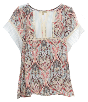 Mystree Split Neck Printed Top