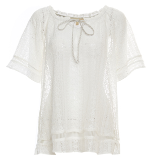 Mystree Neck Tie Short Sleeve Lace Top