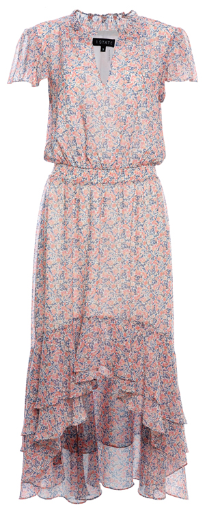 1.STATE Floral Mock Neck High Low Dress in Pink Multi | DAILYLOOK