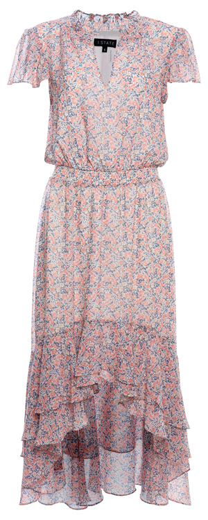 1.STATE Floral Mock Neck High Low Dress