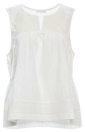 Woven Details Split Neck Sleeveless Top