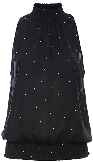 Smocked Neck and Waist Sleeveless Top