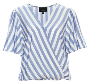 Striped Crossover Front Short Sleeve Blouse