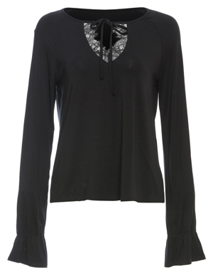 V-Neck Lace Insert Long Sleeve Top