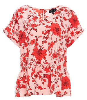 V-Neck Peplum Hem Printed Top