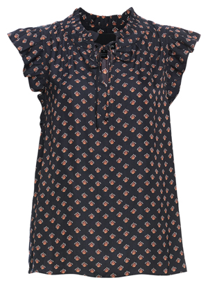 Greylin Neck Tie Printed Ruffle Tank