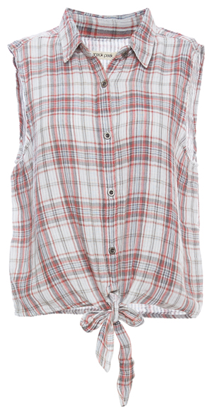 Sneak Peek Sleeveless Button Down Plaid