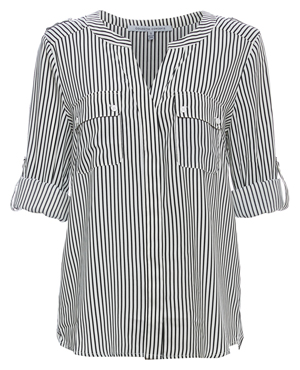 Split Neck Striped Button Up