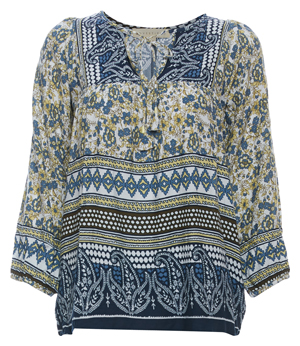 3/4 Sleeve Border Print Top