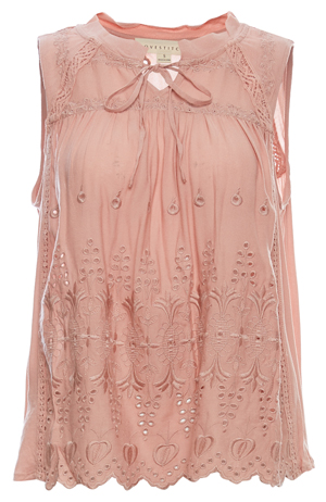 Embroidered Sleeveless Top with Lace Trim