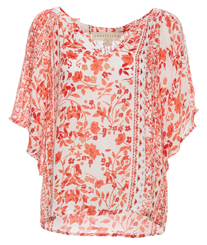 Printed V-Neck Butterfly Sleeve Top
