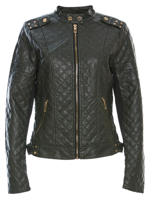 CoffeeShop Quilted Zip Up Leather Jacket