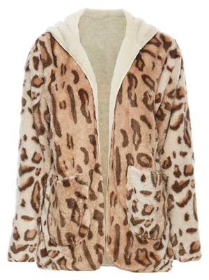 CoffeeShop Hooded Leopard Print Fleece Jacket