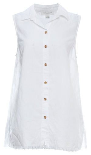 Beach Lunch Lounge Sleeveless Raw Hem Button Down