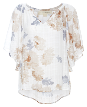 Printed V-Neck Butterfly Sleeve Top