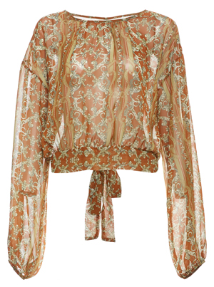 Back Tie Long Sleeve Printed Top