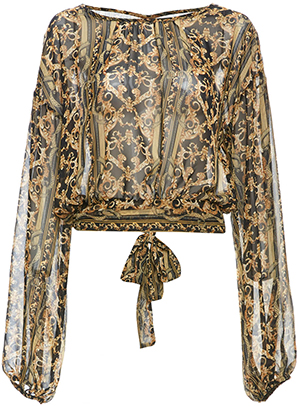 Back Tie Long Sleeve Printed Top