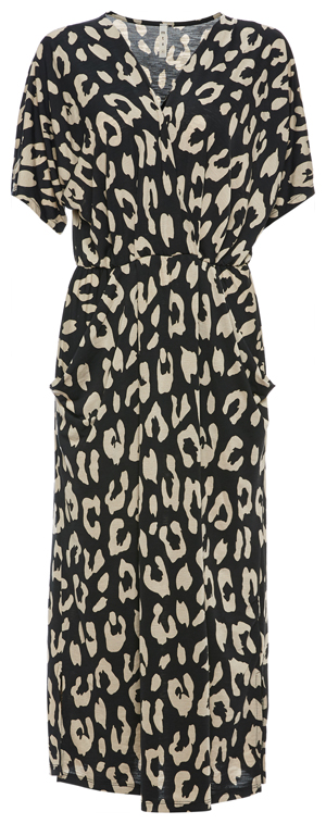 Draped Pockets Short Sleeve Midi Dress