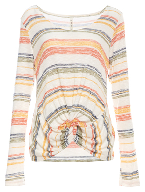 Front Knot Striped Long Sleeve Top