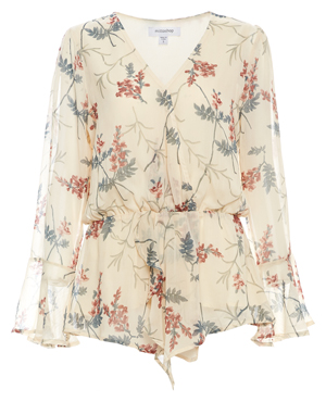 Long Sleeve Printed Ruffled Top