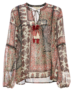 Printed Long Sleeve V-Neck Top
