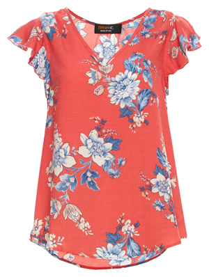 V-Neck Short Sleeve Printed Top