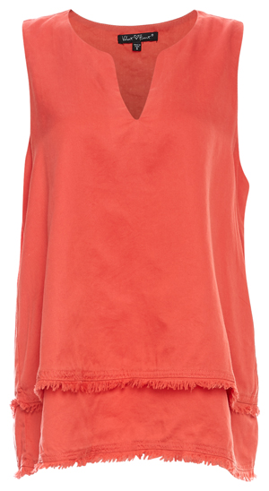 Velvet Heart Split Neck Fringe Hem Sleeveless Top