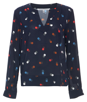 Split Neck Long Sleeve Printed Top