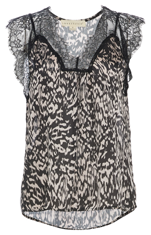 Printed V-Neck Lace Insert Top