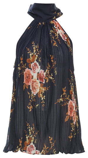 Bishop + Young Floral Pleat Tie Neck Top