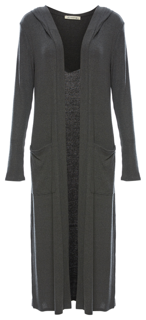 Midi Length Hooded Ribbed Hacci Cardigan