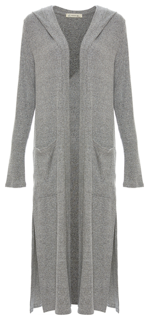 Midi Length Hooded Ribbed Hacci Cardigan