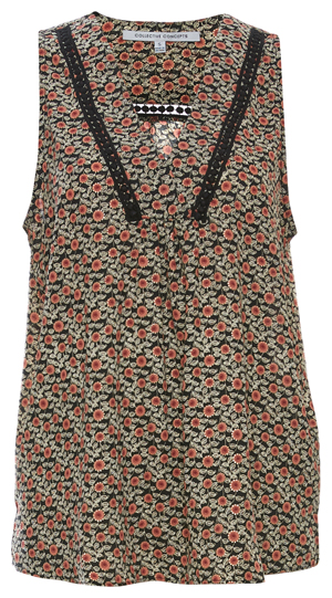 Split Neck Sleeveless Printed Top