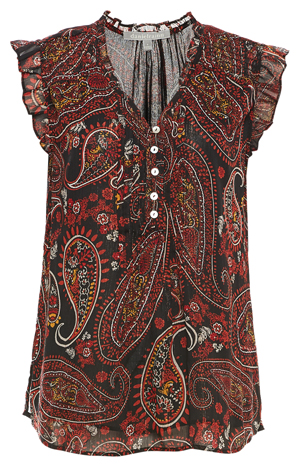 Daniel Rainn Ruffle Sleeve Paisley Print Top