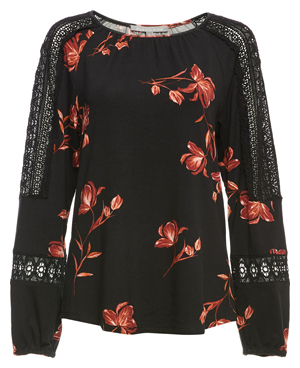 Daniel Rainn Boat Neck Crochet Insert Long Sleeve